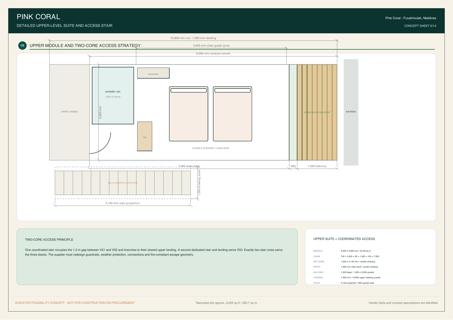 Amber Coral upper-level suite and exterior stair plan derived from the received N2-plus-D supplier drawing