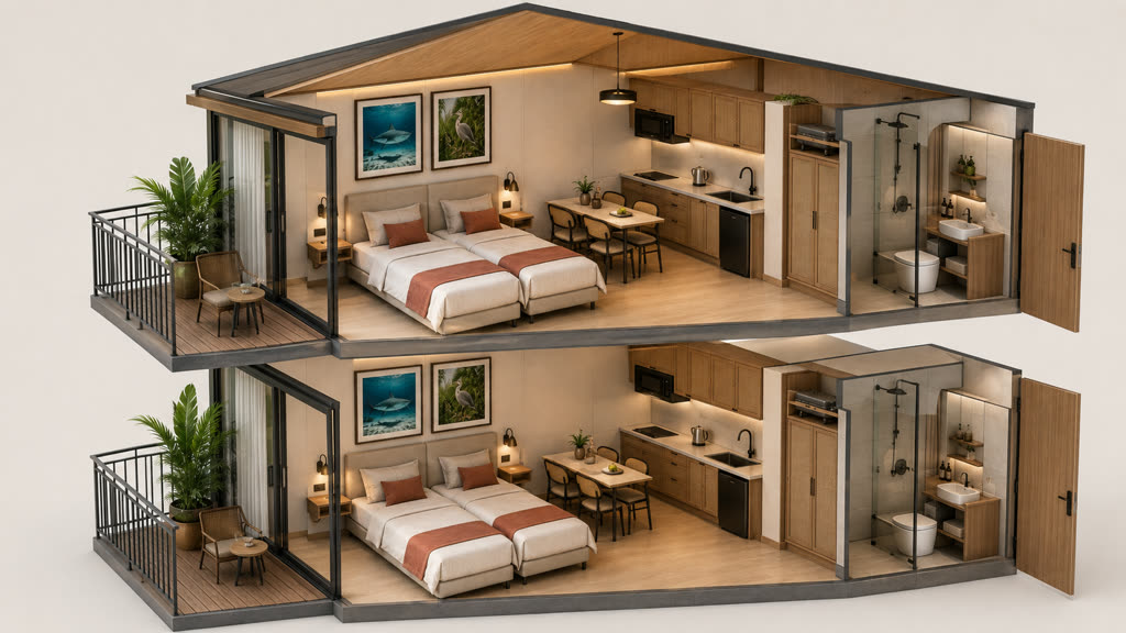 Cutaway visualisation showing the independent lower and upper Amber Coral suite arrangements
